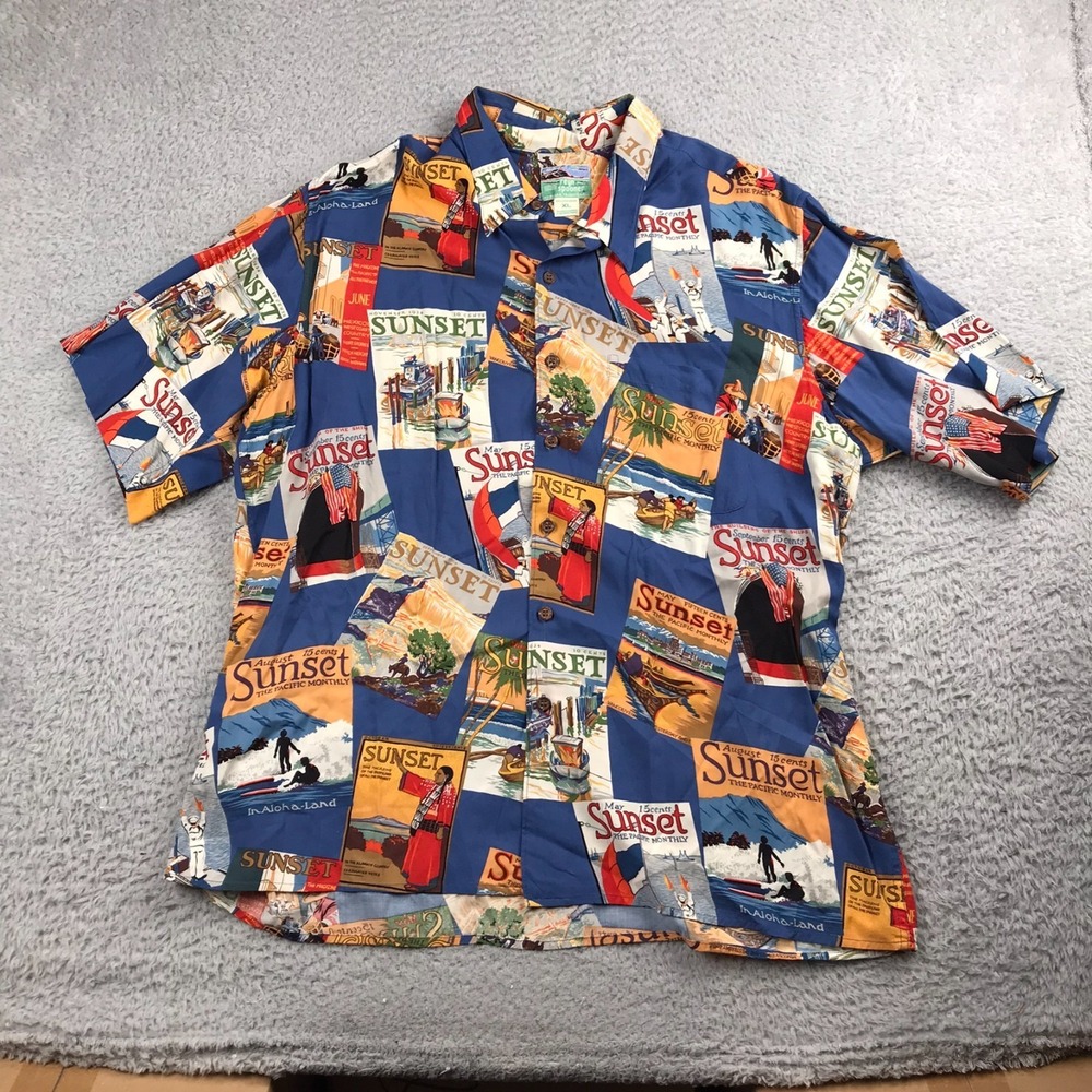 Reyn Spooner Hawaiian Aloha Shirt Mens XL Sunset Magazine Cover Patchwork